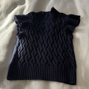 Navy Cable Knit Ruffle Sleeve Sweater